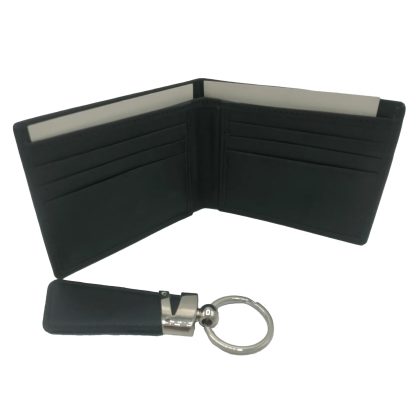 Genuine Cow Hide Black Wallet and Keychain